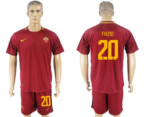 Roma #20 Fazio Red Home Soccer Club Jersey